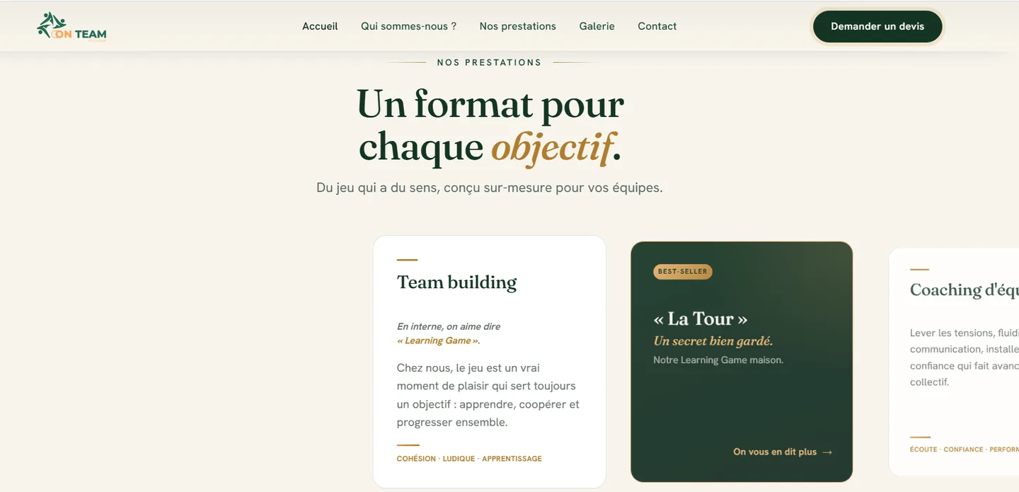On Team Evolution, les prestations