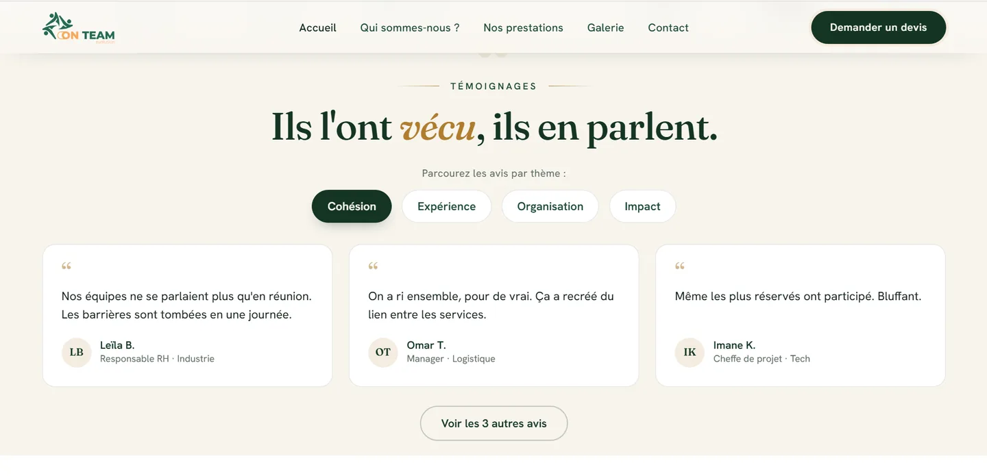 On Team Evolution, les témoignages clients